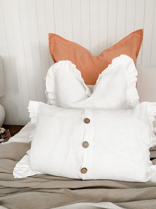 Peach Linen, Peach linen cushions, Peach linen euro cushion covers, Pure French Linen cushions, Peach feature cushions, bedroom cushions, cushions for my bed, bedroom cushion inspo, bedroom styles