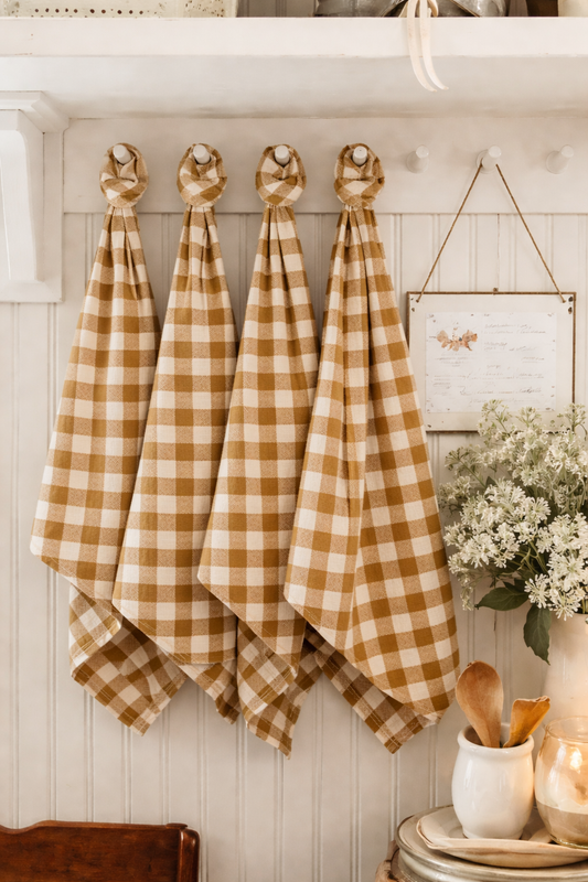 Pure French Linen Tea Towel - Toffee Gingham