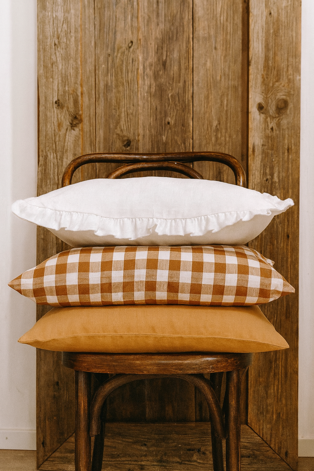 Pure Linen Cushion Cover - Toffee Gingham