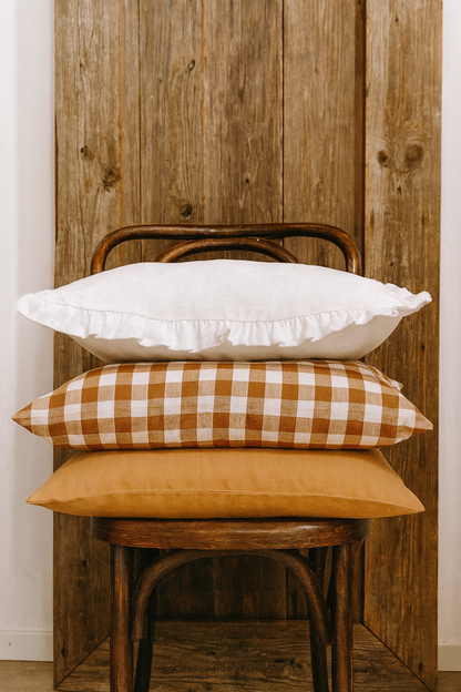 Pure Linen Cushion Cover - Toffee Gingham