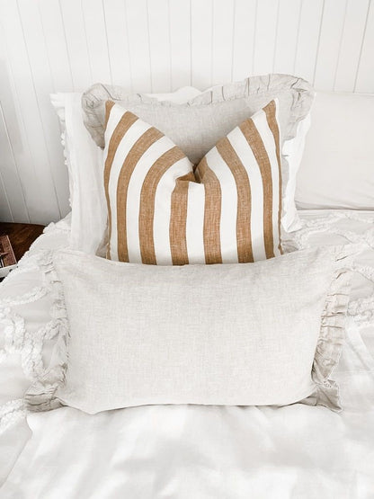 Toffee Wide Stripe Linen Cushion