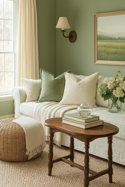 Pure French Linen Cushion Cover with Flange Detail - Army Green