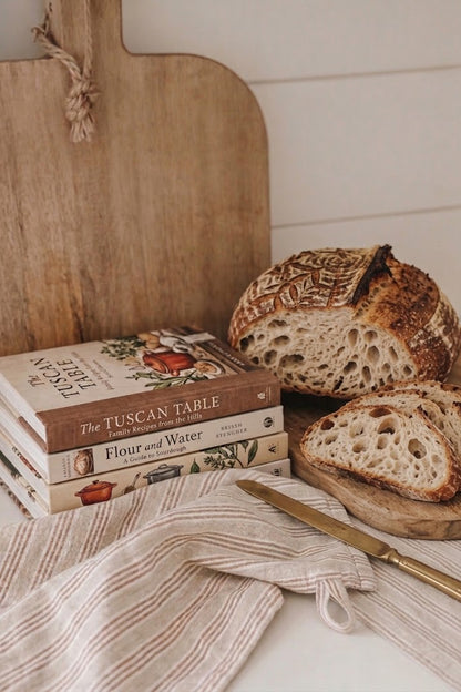 Pure French Linen Tea Towel - Biscuit Stripe