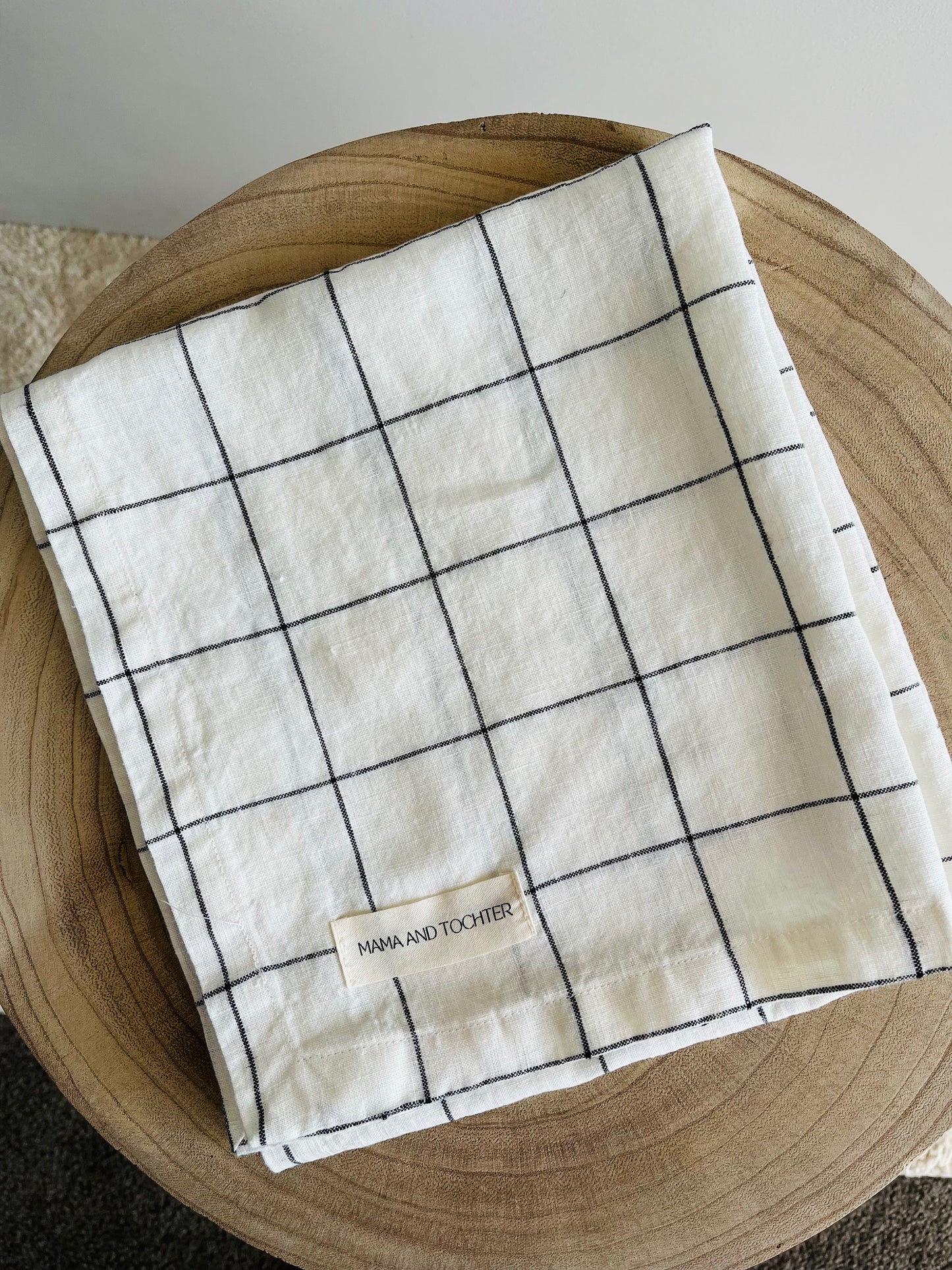 Pure French Linen Tea Towel - Black Grids