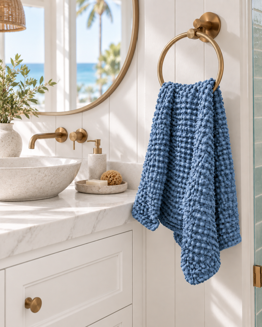 100% Organic Cotton Rustic Waffle Standard Tea Towel - Hand Towel - Blue