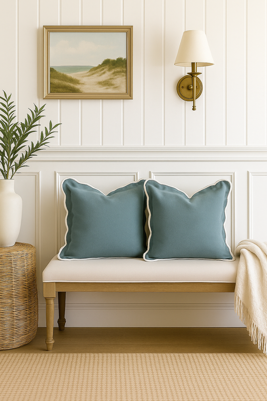 Velveteen Piped Scallop Edge Cushion Cover - Blue
