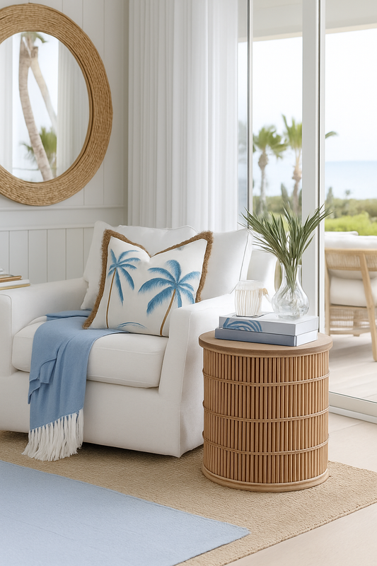 Palm Coast Embroidered Cushion Cover – Limited Edition - Blue