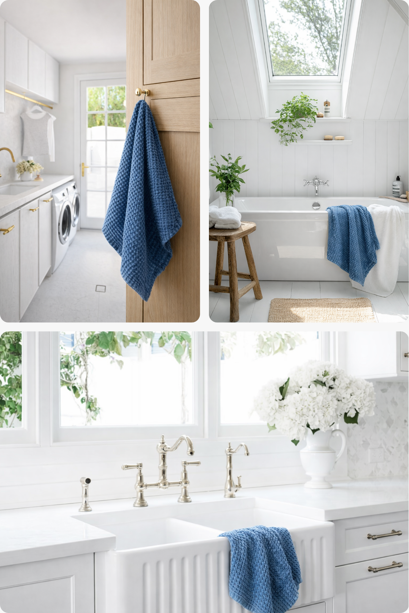 100% Organic Cotton Rustic Waffle Standard Tea Towel - Hand Towel - Blue