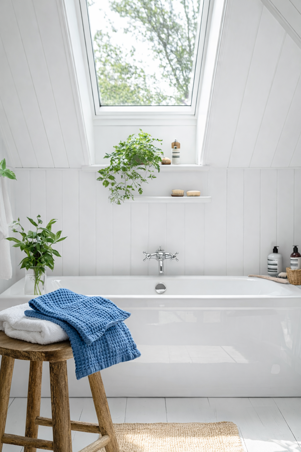 100% Organic Cotton Rustic Waffle Face Cloth - Blue