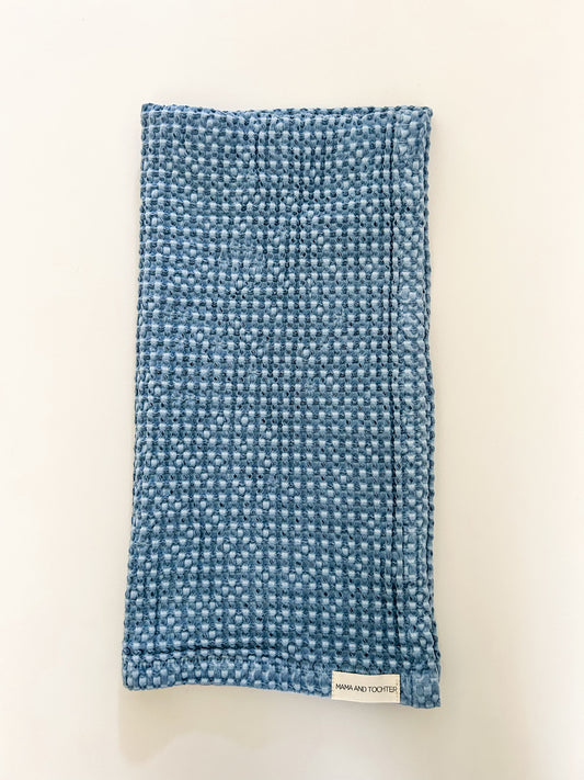 100% Organic Cotton Rustic Waffle Tea Towel - Blue