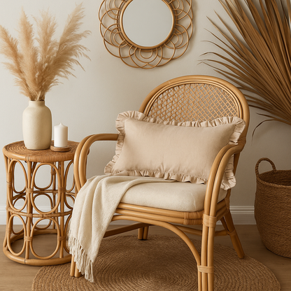 Pure French Linen Ruffle Lumbar Cushion Cover - Blush