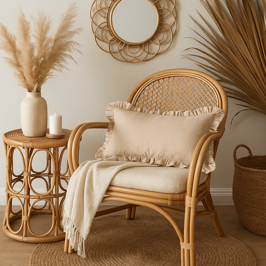 Pure French Linen Ruffle Lumbar Cushion Cover - Blush