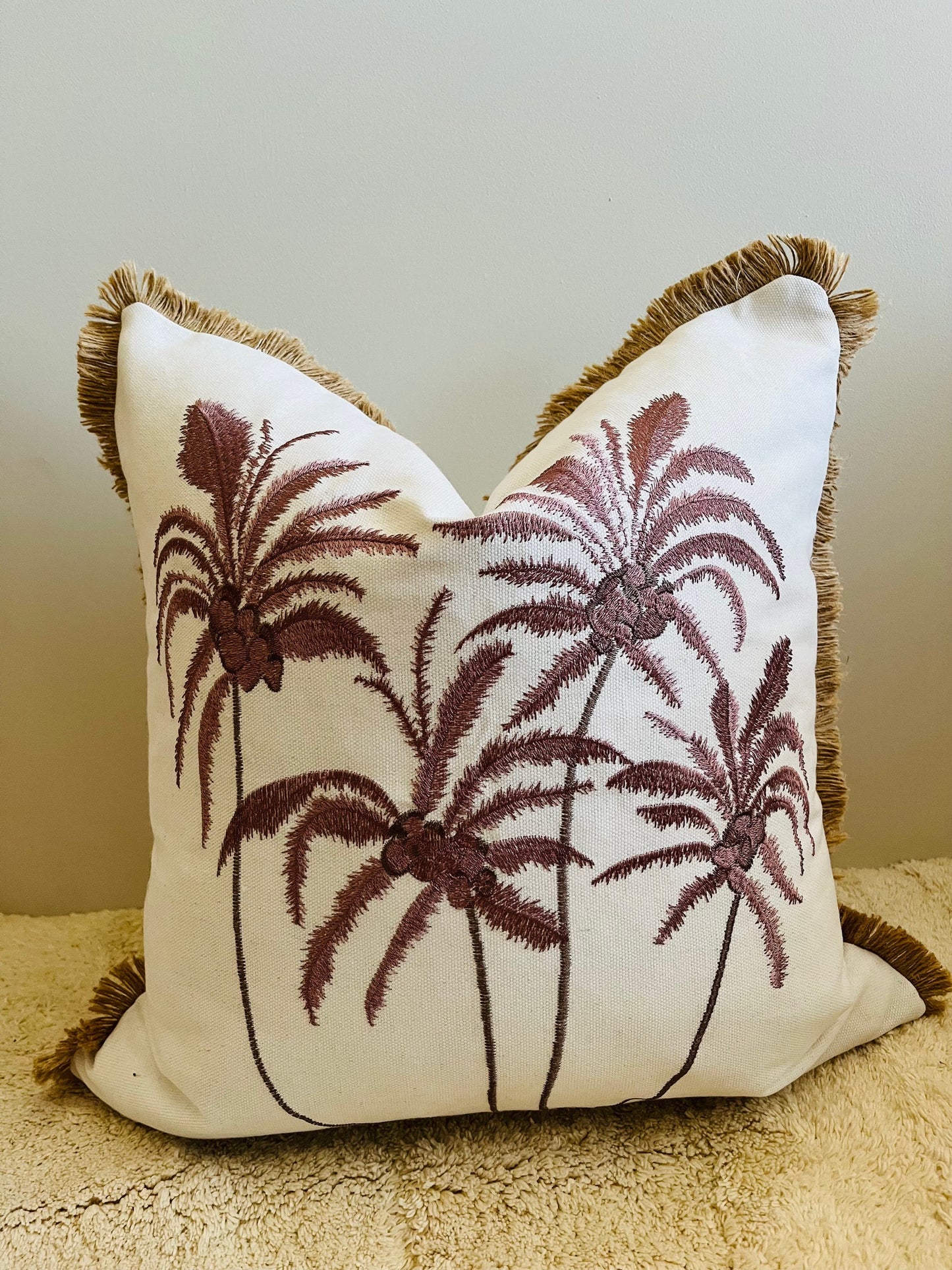 Palm Breeze Embroidered Cushion Cover – Limited Edition - Brown