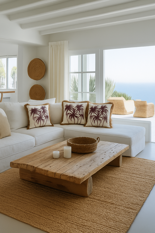 Palm Breeze Embroidered Cushion Cover – Limited Edition - Brown