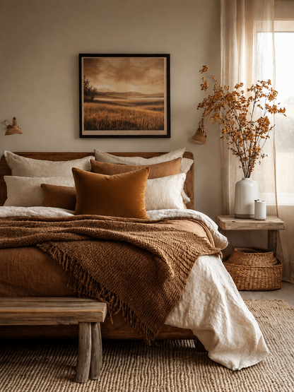Luxurious Organic Cotton Velvet Cushion Cover - Caramel
