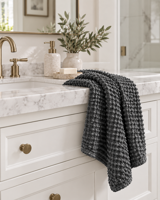 100% Organic Cotton Rustic Waffle Standard Tea Towel - Hand Towel - Charcoal