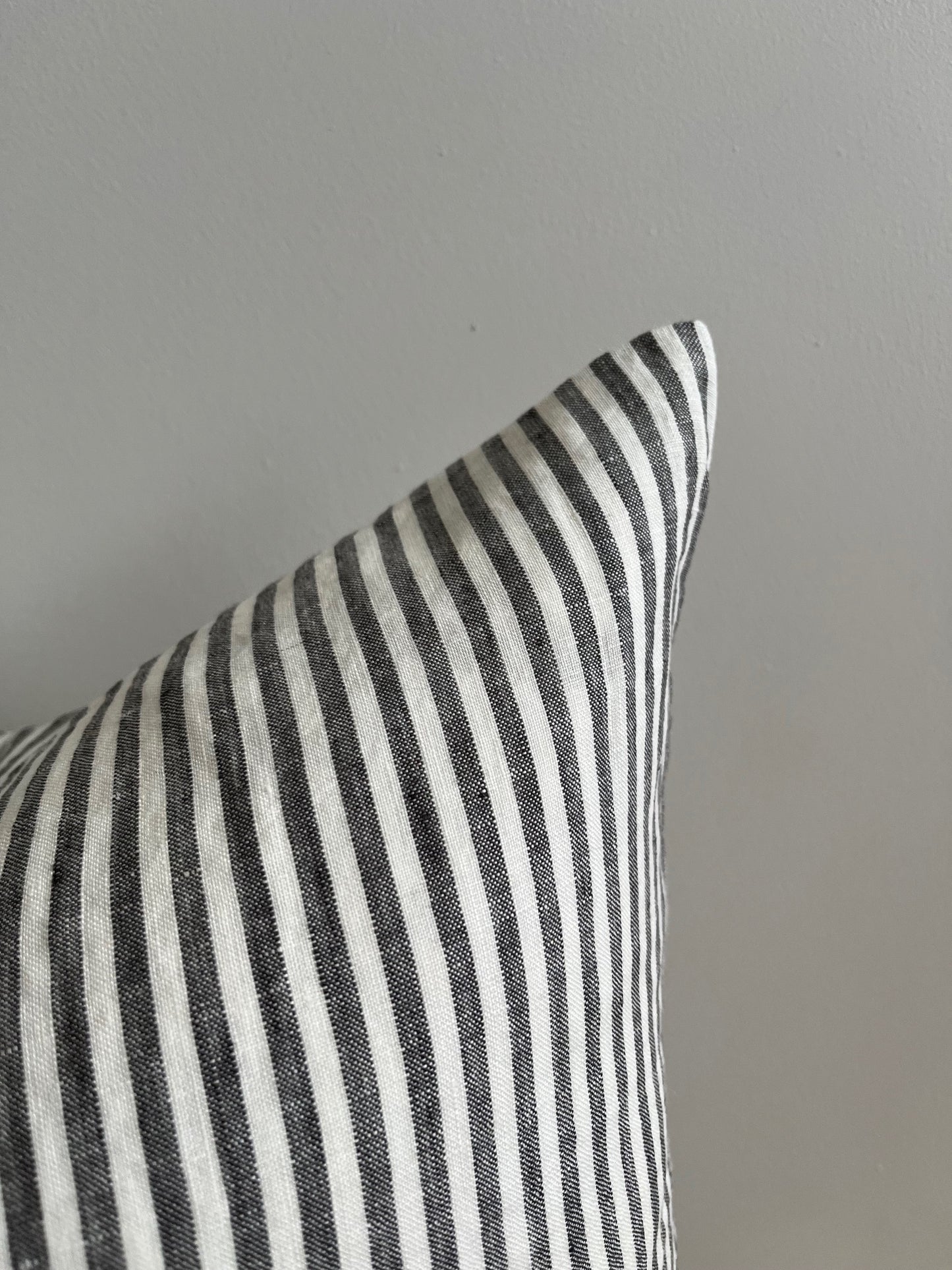 Pure French Linen Cushion Cover - Charcoal Pinstripes