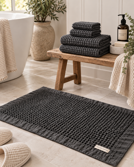 Organic Cotton Waffle Bathroom Bundle - Charcoal