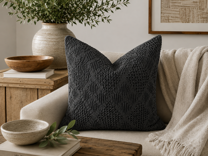 Organic Cotton Waffle Textured Cushion Cover - Charcoal - 45 x 45cm