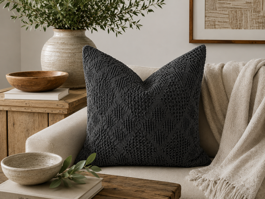 Organic Cotton Waffle Textured Cushion Cover - Charcoal - 45 x 45cm