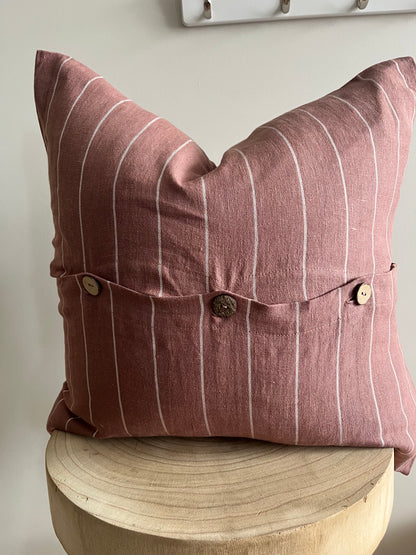 Pure French Linen Cushion Cover - Chestnut Rose Stripe