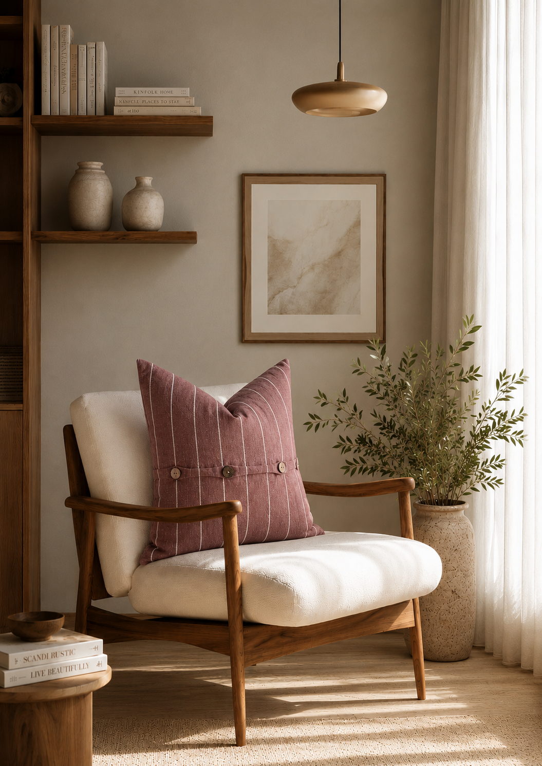 Pure French Linen Cushion Cover - Chestnut Rose Stripe