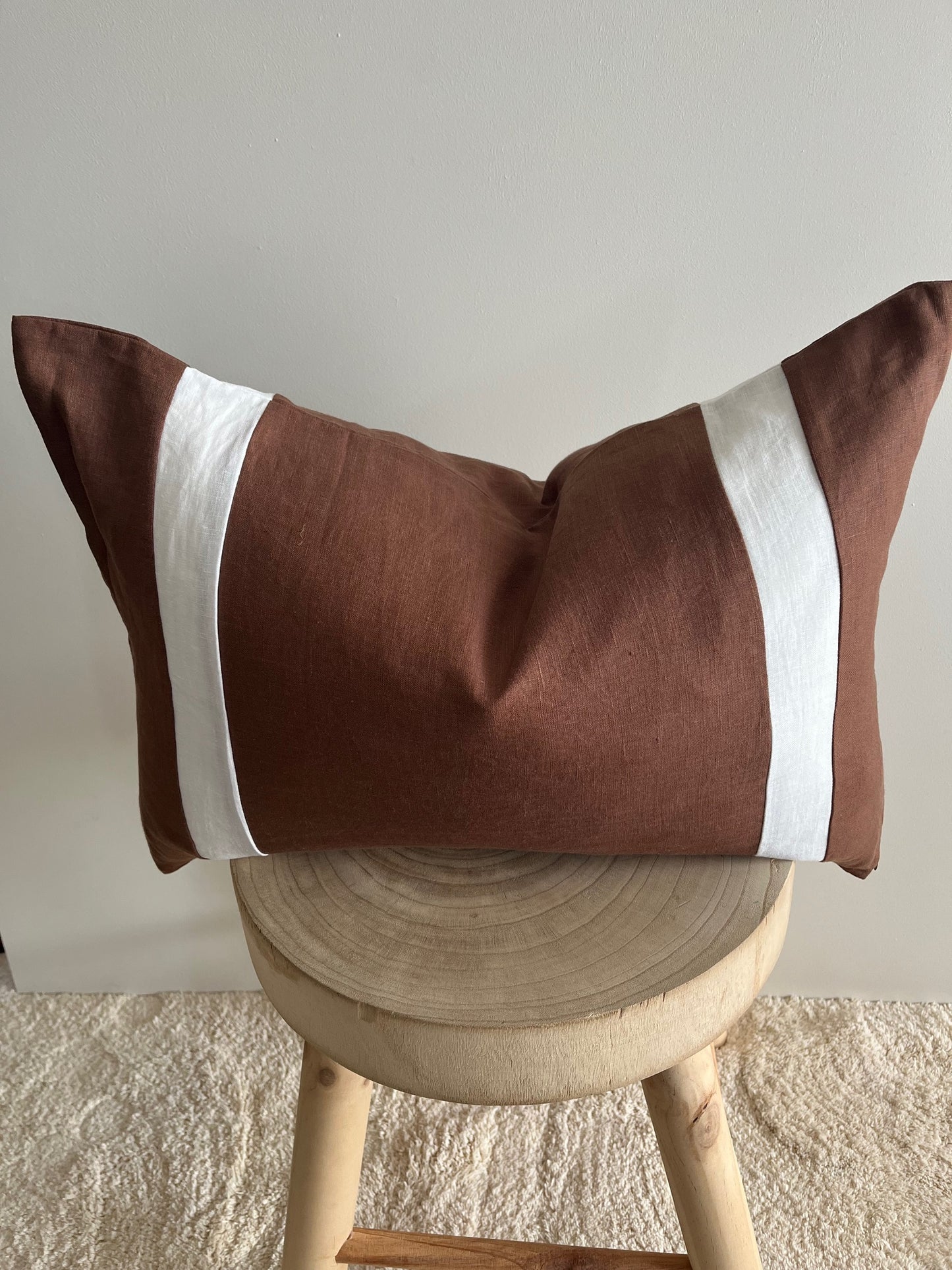 Chocolate & White Pure Linen Lumbar Cushion Cover | 40 x 60cm