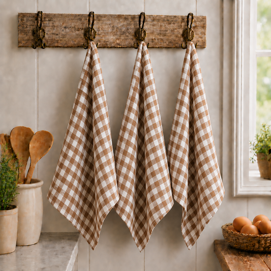 Pure French Linen Tea Towel - Chocolate Gingham