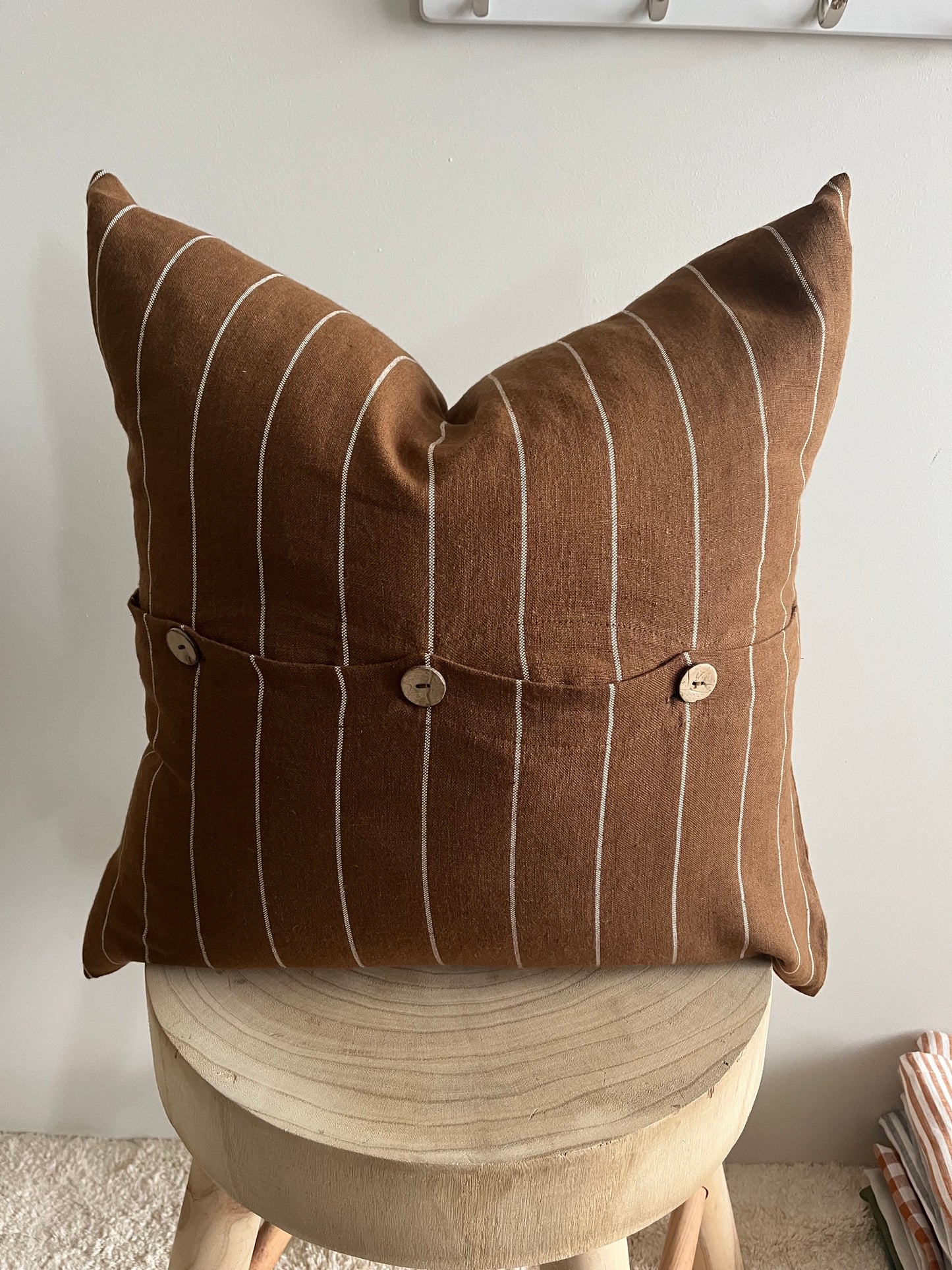 Pure French Linen Cushion Cover - Chocolate Stripe