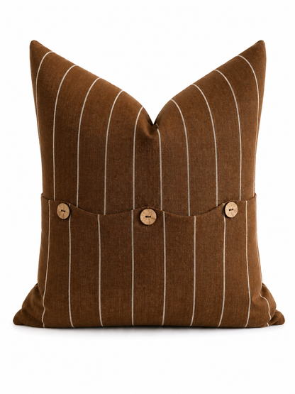 Pure French Linen Cushion Cover - Chocolate Stripe