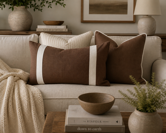Chocolate & White Pure Linen Lumbar Cushion Cover | 40 x 60cm