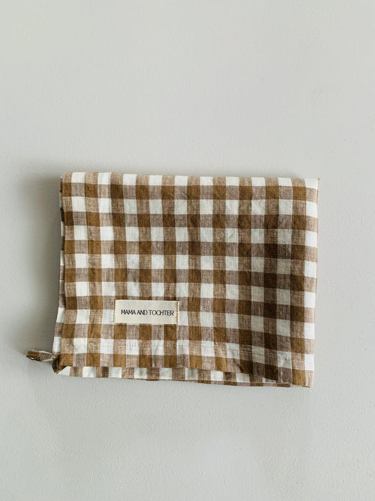 Pure French Linen Tea Towel - Chocolate Gingham