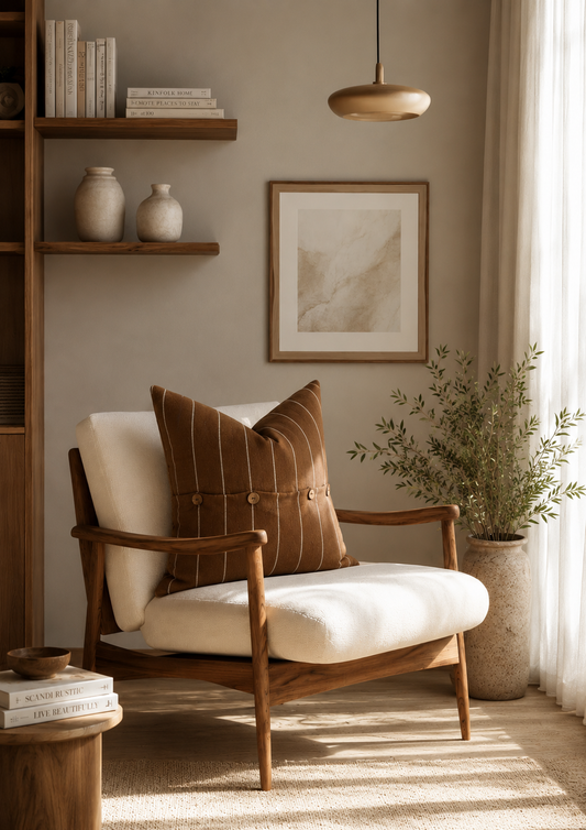 Pure French Linen Cushion Cover - Chocolate Stripe