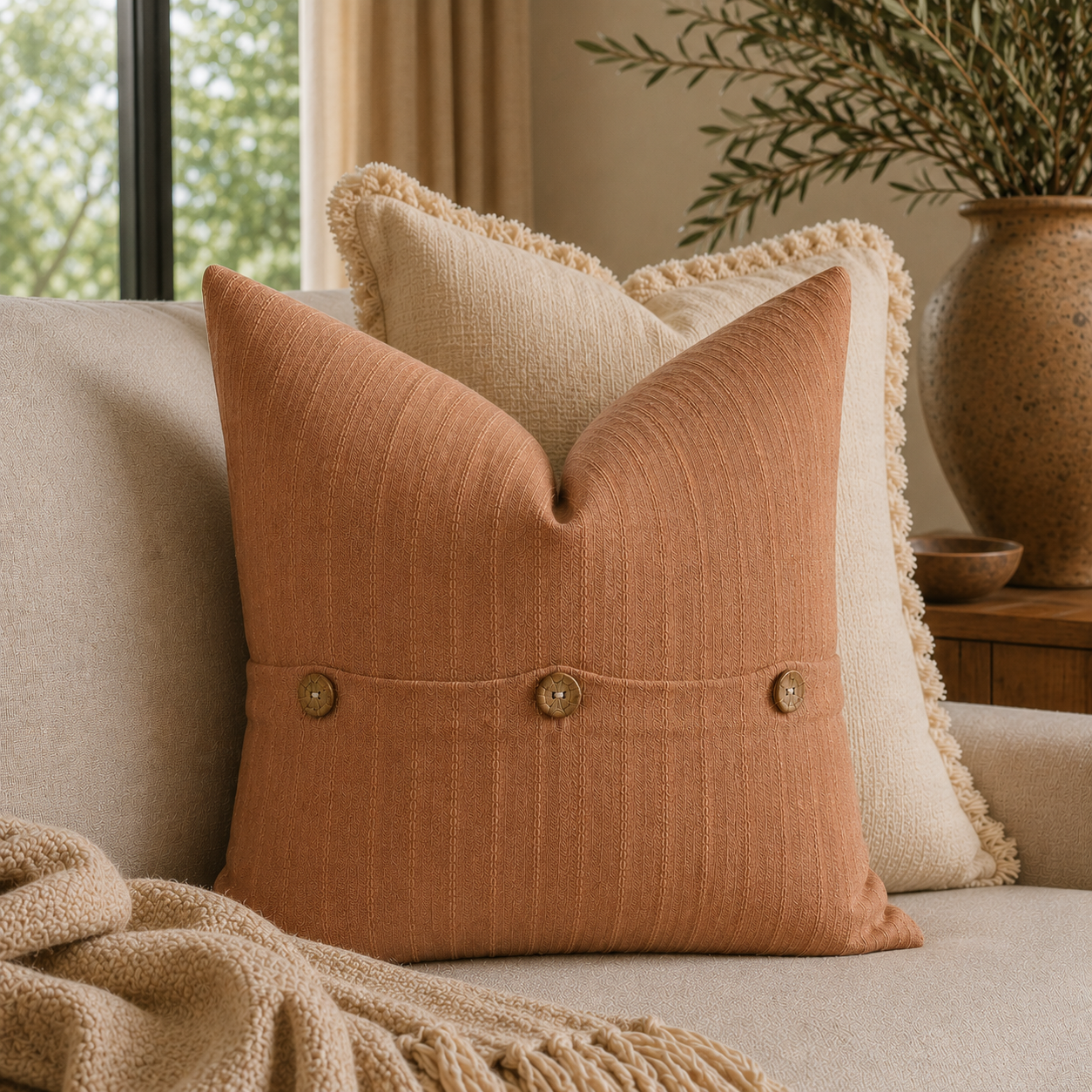 Cotton Linen Clay Pintuck Cushion