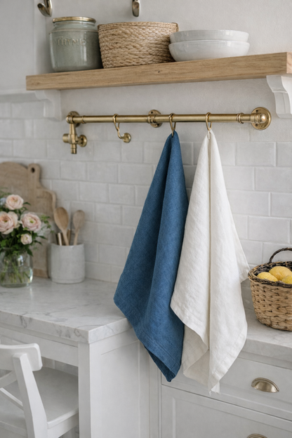 Pure French Linen Tea Towel - Coastal Blue