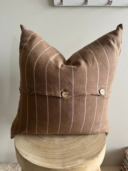 Pure French Linen Cushion Cover - Cocoa Stripe