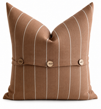 Pure French Linen Cushion Cover - Cocoa Stripe