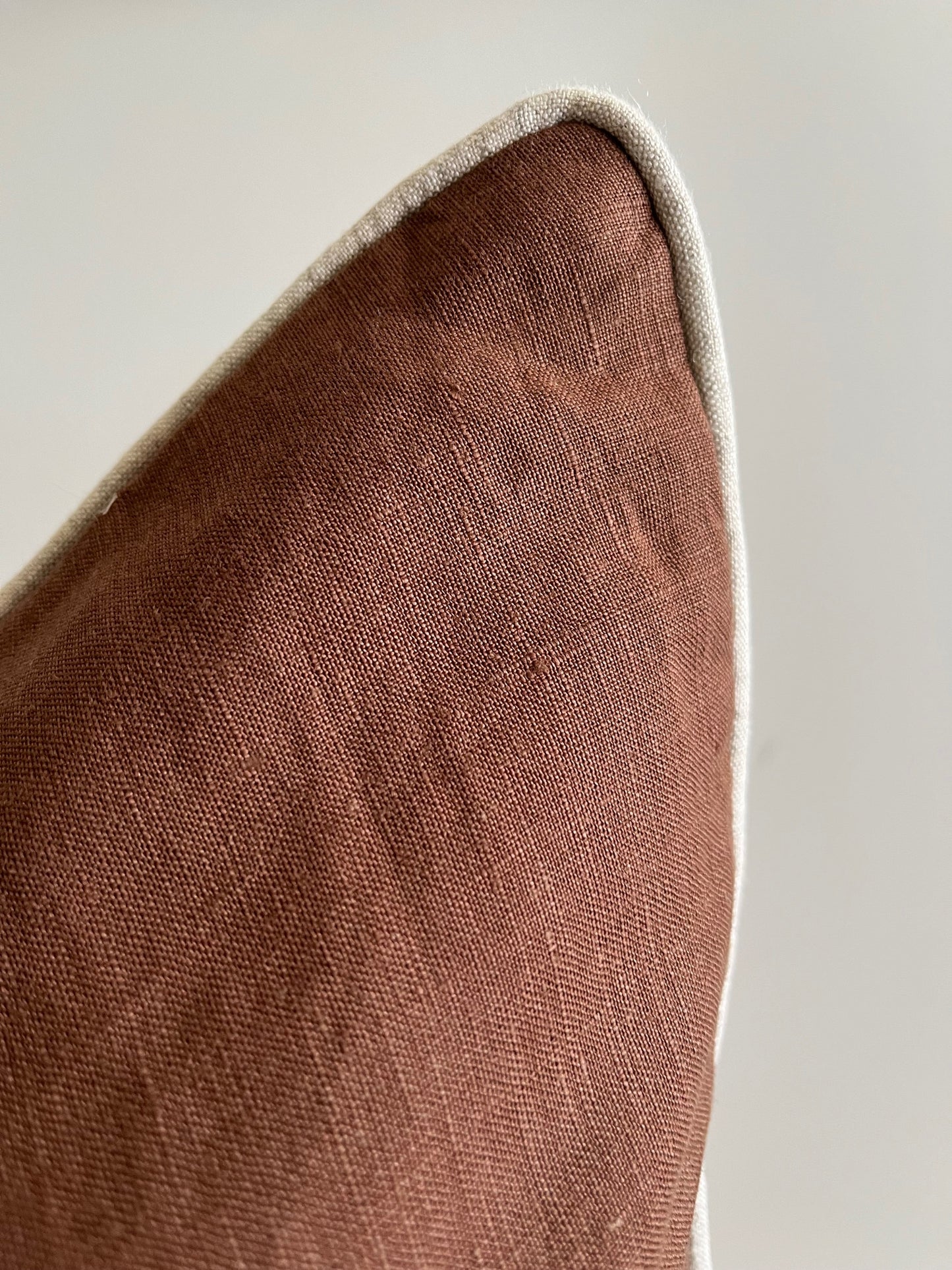 Pure French Linen Cushion Cover with Piped Edge - Coffee with Natural Piping