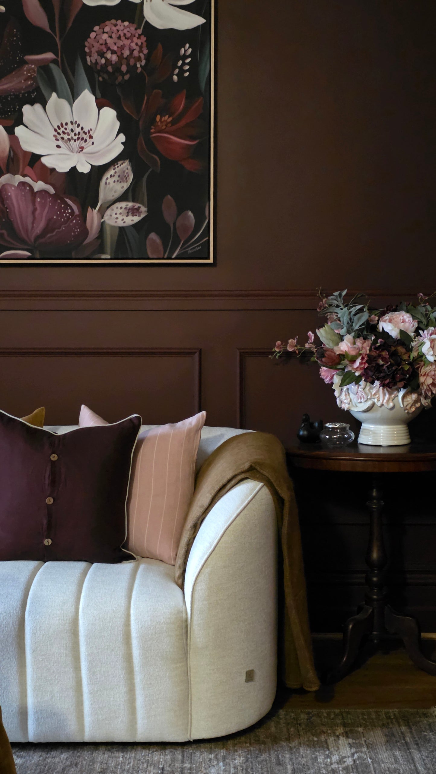 Pure French Linen Cushion Cover with Piped Edge - Merlot with Natural Piping