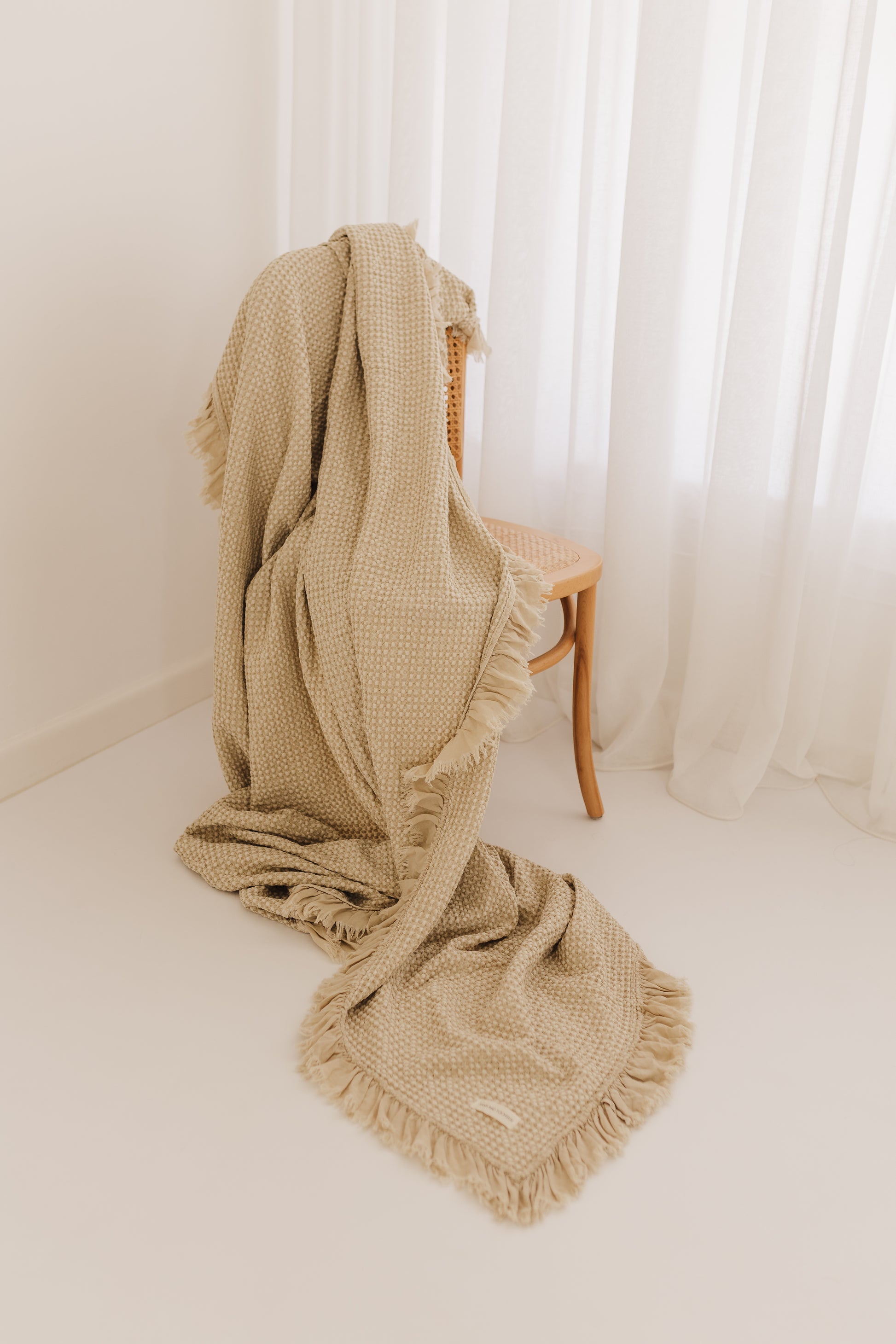 Organic Cotton Rustic Waffle Throw Blanket Natural King Size