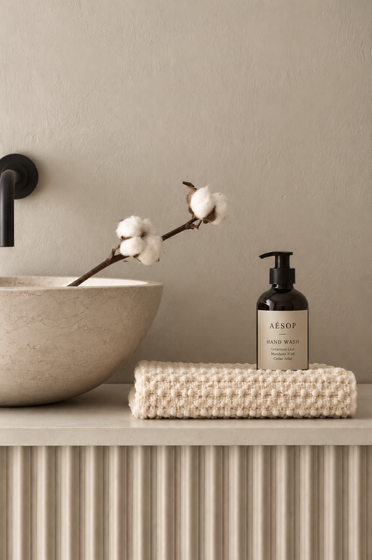 100% Organic Cotton Rustic Waffle Standard Tea Towel - Hand Towel - Cream