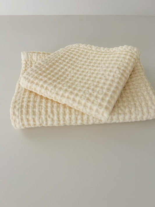 100% Organic Cotton Rustic Waffle Face Cloth - Cream