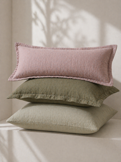 Pure French Linen Lumbar Cushion Cover with Flange Detail - Dusty Rose DISCOUNTED 20% OFF