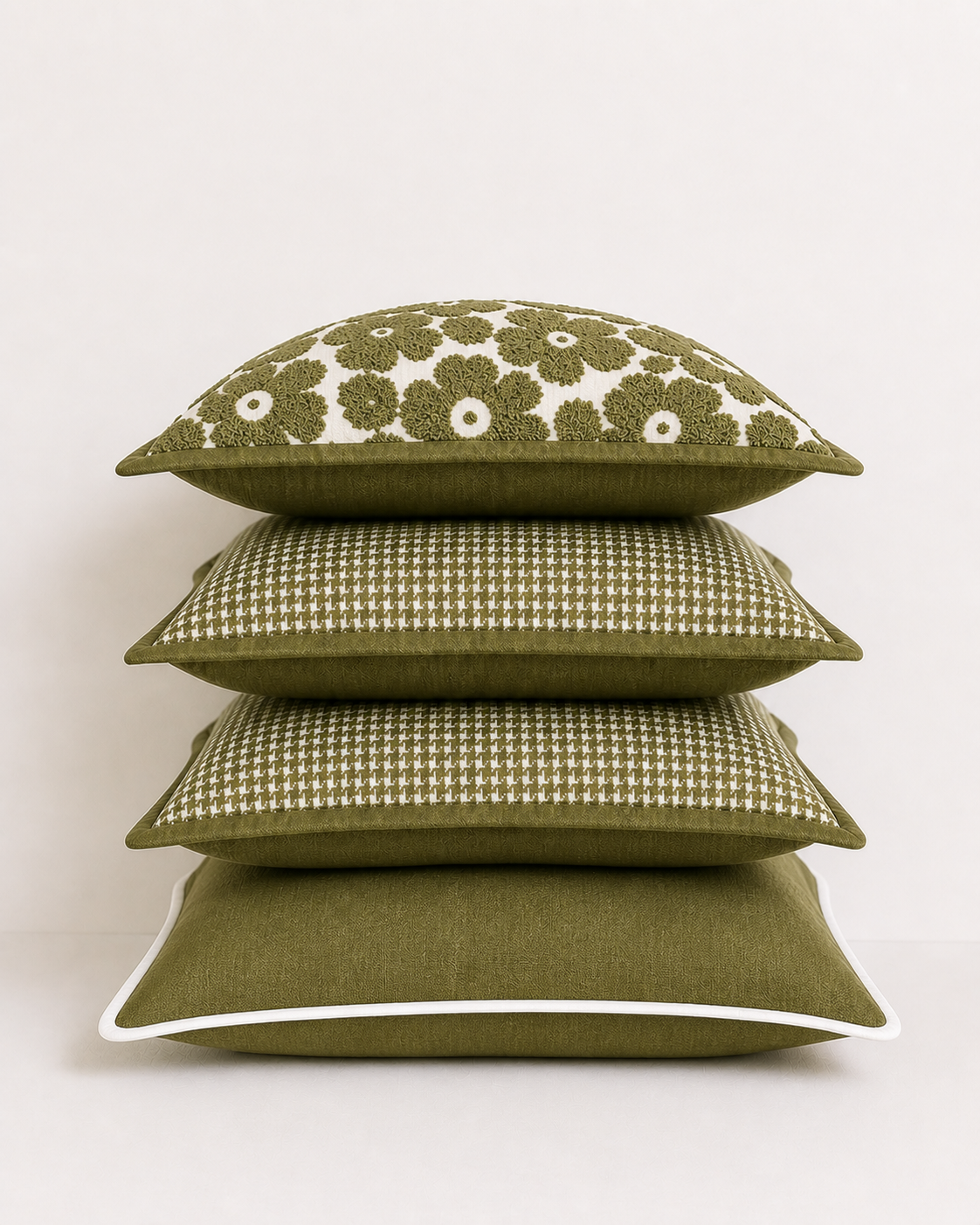 Velvet Houndstooth Cushion Cover - Olive Green