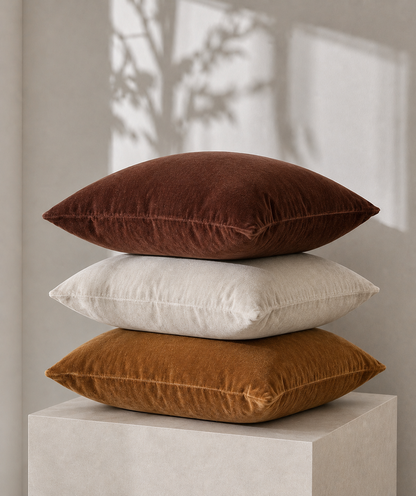 Luxurious Organic Cotton Velvet Cushion Cover - Caramel
