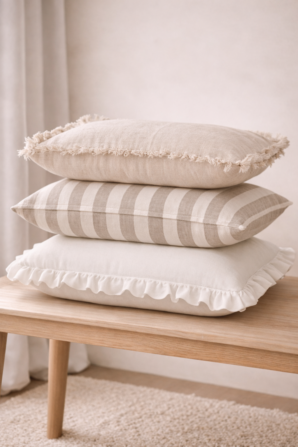 Pure Linen Ruffle Cushion Cover - White
