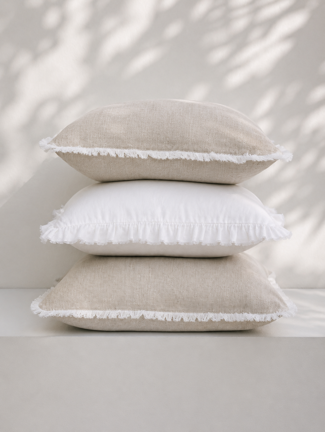 Hand Frayed Pure Linen Cushion Cover - Natural with White Fraying