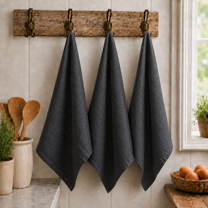 Pure French Linen Tea Towel - Dark Charcoal