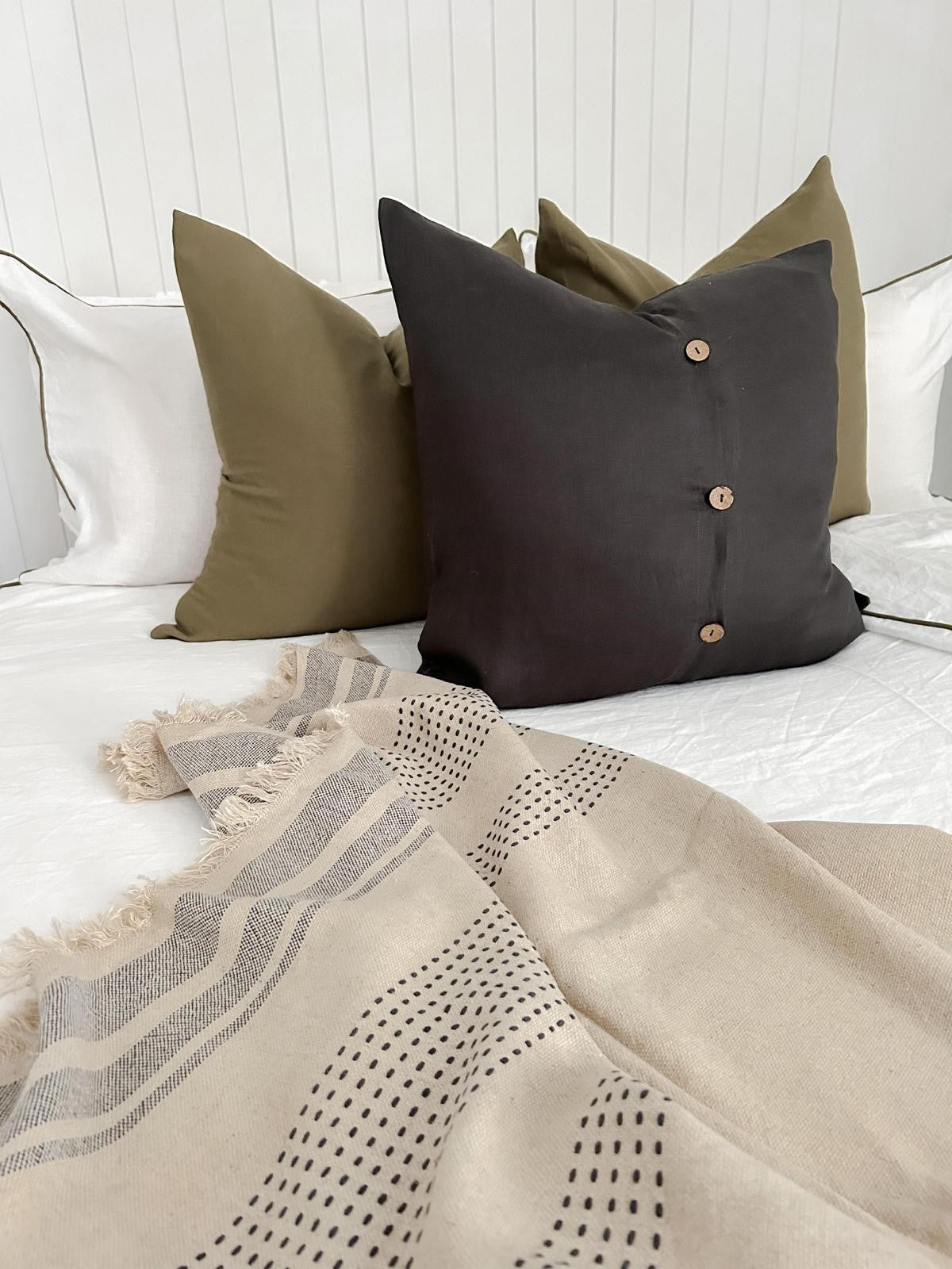 Dark Charcoal cushion covers, charcoal cushions, Dark Charcoal linen, Grey cushion covers, charcoal cushion with buttons, pure linen cushion covers, bedroom cushion styles, linen bedroom cushion covers, living room cushions, living room cushion styles, dark grey linen cushions, cushion design