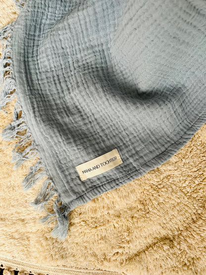Organic Cotton Muslin 4 Layer Throw Blanket - Dusty Blue